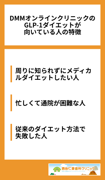 DMMオンラインクリニックのGLP-1ダイエットが向いている人の特徴