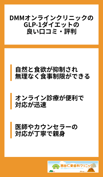 DMMオンラインクリニックのGLP-1ダイエットの良い口コミ・評判